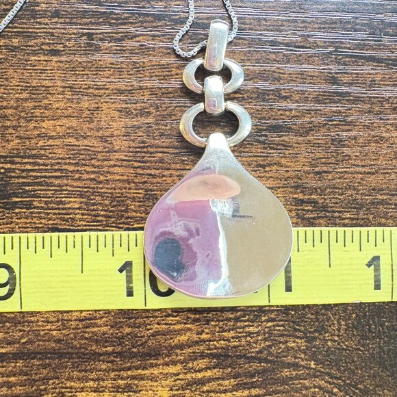 VTG Sterling Silver 925 Chunky Drop Shape Pendant Ruby Accent Bold 18" Chain - Picture 11 of 12